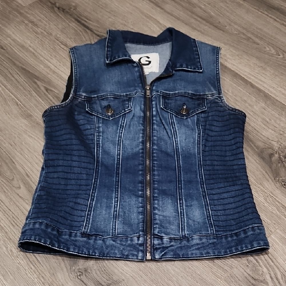G By Guess Fitted Med Blue Denim Vest
